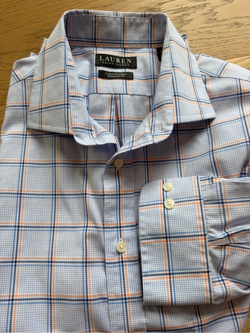 Ralph Lauren Men’s Light Blue and Orange Plaid Dress Shirt